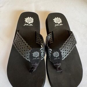 Yellow Box Black Woven Wally Sandals